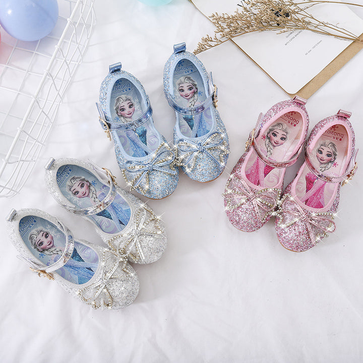 Girl Glittering Ballerina Shoes with Bow and Rhinestone Decorations Mune Fashion