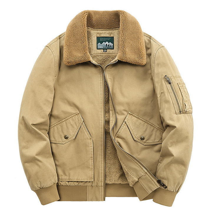 Men's canvas bomber jacket with warming teddy fleece lining and Sherpa collar Mune Fashion