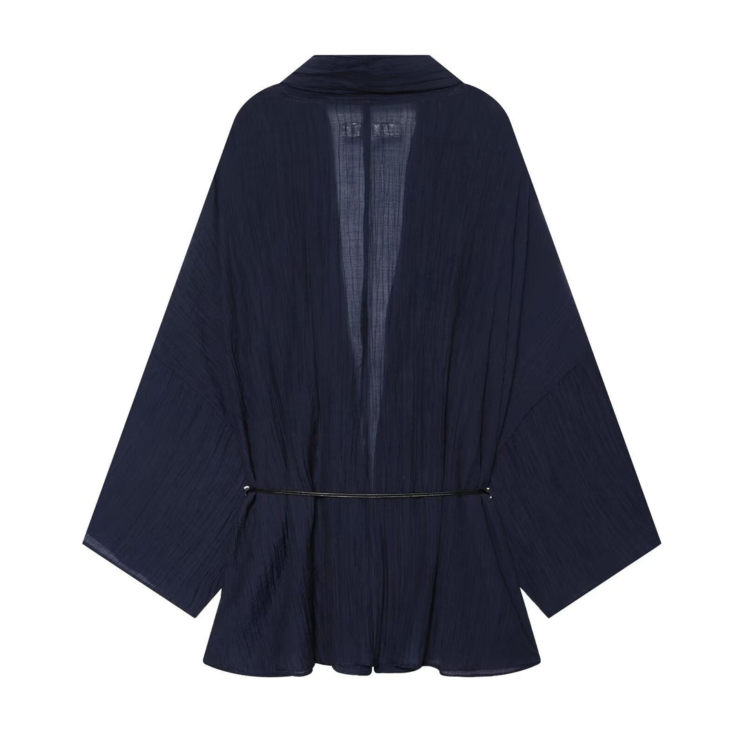 Women Kimono Cardigan with drawstring and crinkle texture Mune Fashion
