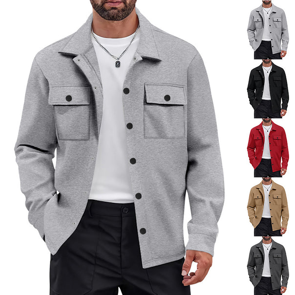 Men's work-inspired shirt jacket with button placket, patch chest pockets, and boxy fit Mune Fashion