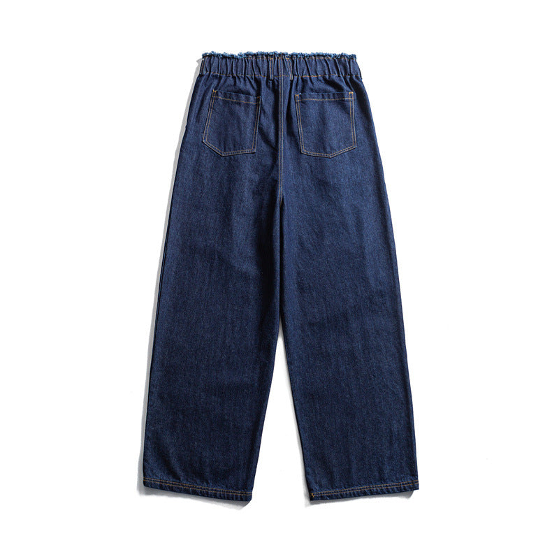 Men's Loose Denim Pants with Elastic Drawstring Waistband and Pleats Mune Fashion