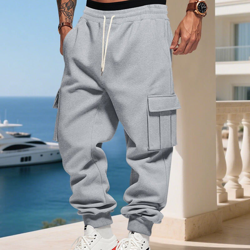 Men's Cargo Jogging Pants with Elastic Waistband Drawstring and Sewn Side Pockets Mune Fashion