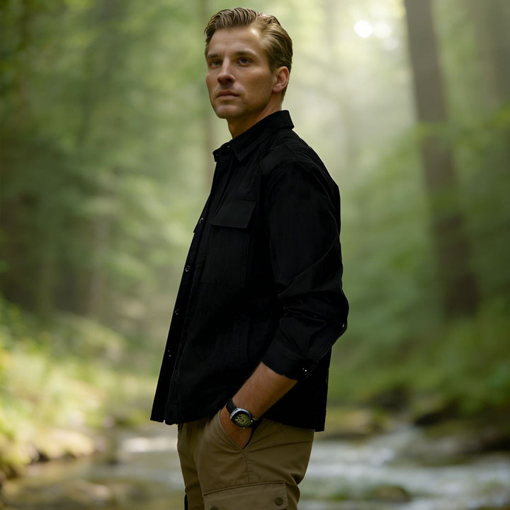 Men's Lightweight Field Overshirt with Patch Chest Pockets and Shirt Collar Mune Fashion