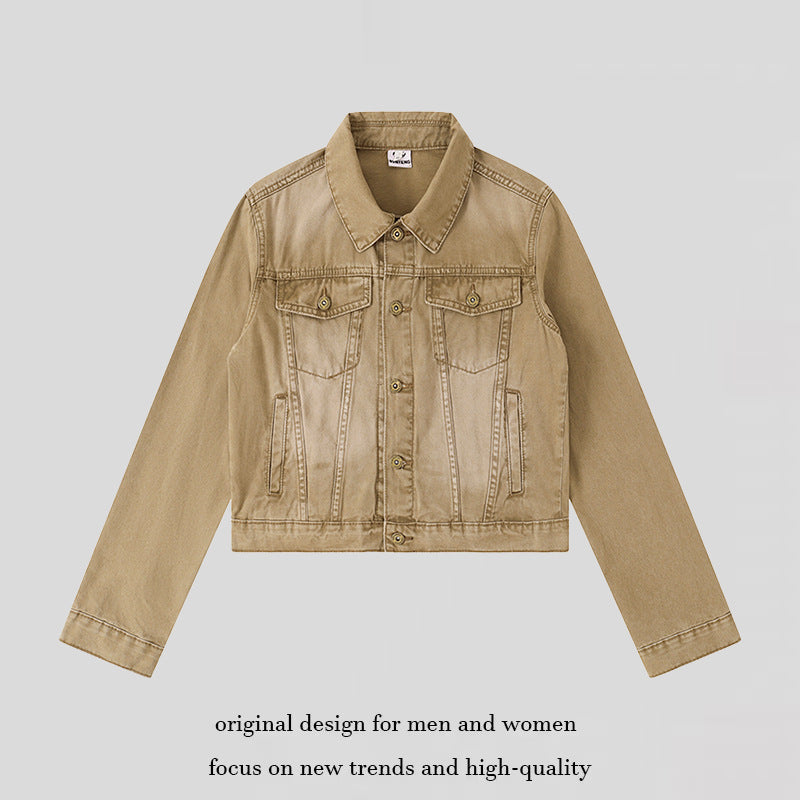Women's Short Denim Jacket in Vintage Style with Button Placket, Chest Pockets and Fitted Cut Mune Fashion