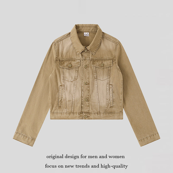 Women's Short Denim Jacket in Vintage Style with Button Placket, Chest Pockets and Fitted Cut Mune Fashion