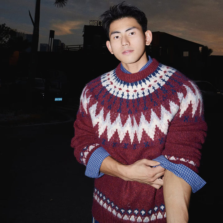 Men's Casual Knit Sweater with Traditional Pattern Mune Fashion