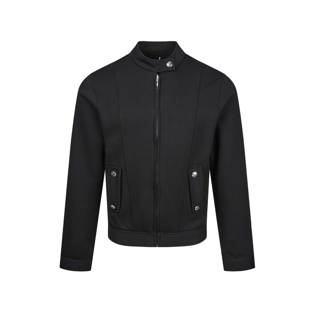 Women's short-cut sweat bomber jacket with stand-up collar, concealed zipper and flap pockets Mune Fashion
