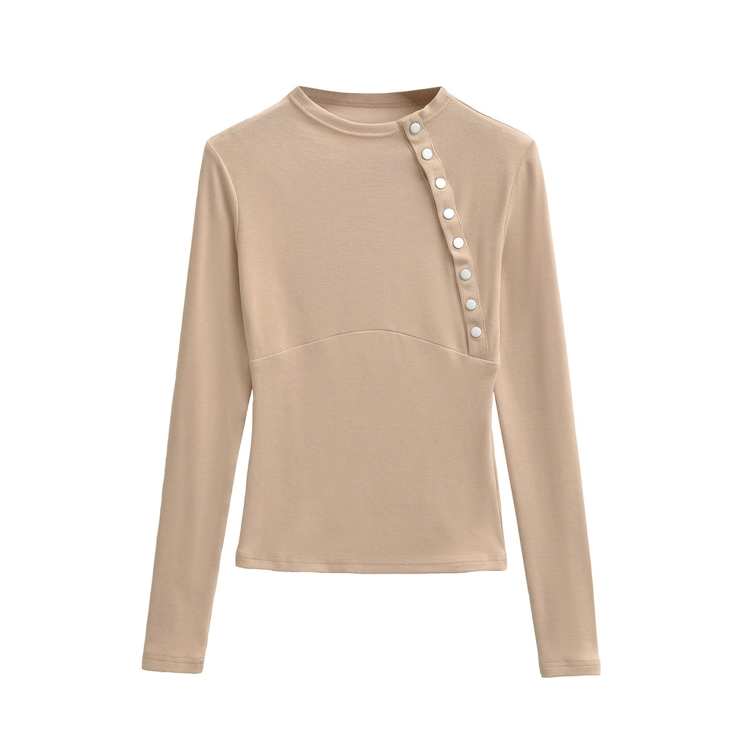 Women Fitted Long Sleeve with Asymmetrical Snap Placket Mune Fashion