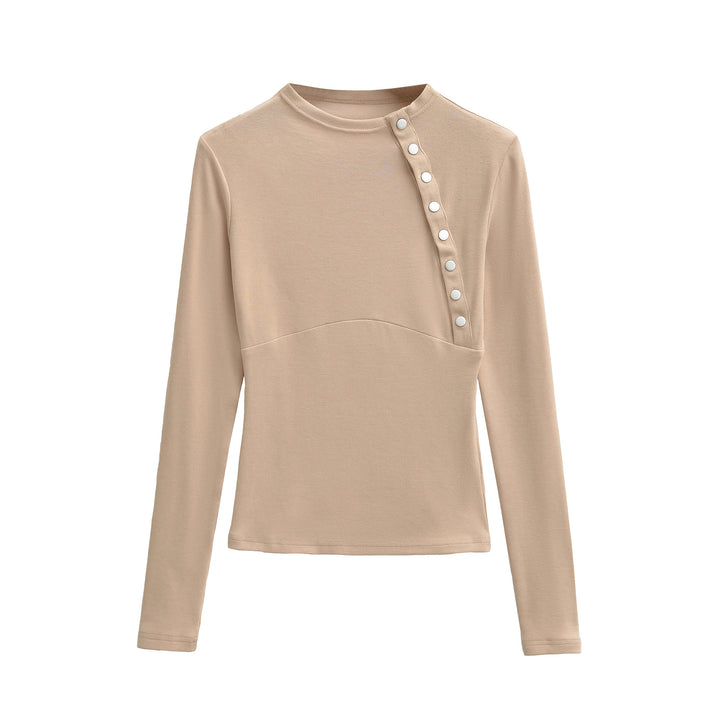 Women Fitted Long Sleeve with Asymmetrical Snap Placket Mune Fashion