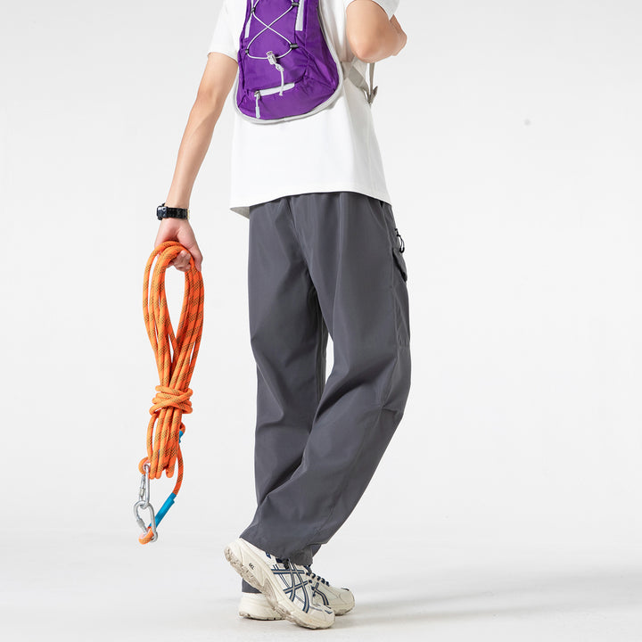 Men's Wide Utility Cargo Pants with Reinforced Knee Patches, Zipper and Flap Pockets Drune