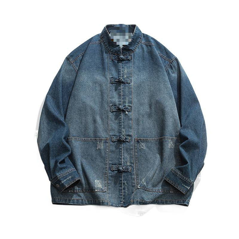 Men's Denim Work Jacket with Stand-Up Collar Mune Fashion