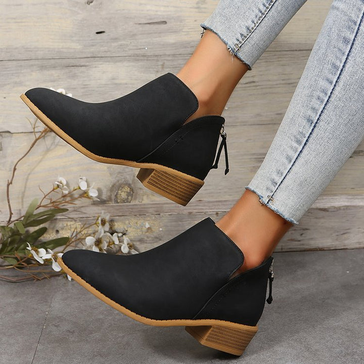 Women's ankle-high Chelsea boots with padded comfort insole and wood-look block heel Mune Fashion