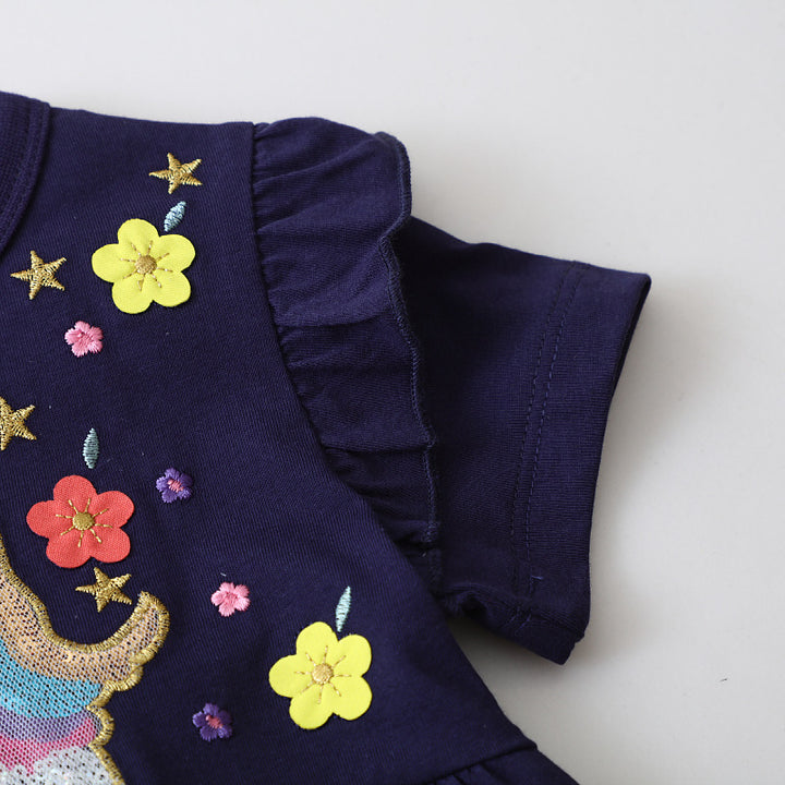 Girl's T-shirt dress with glittering unicorn motif Mune Fashion