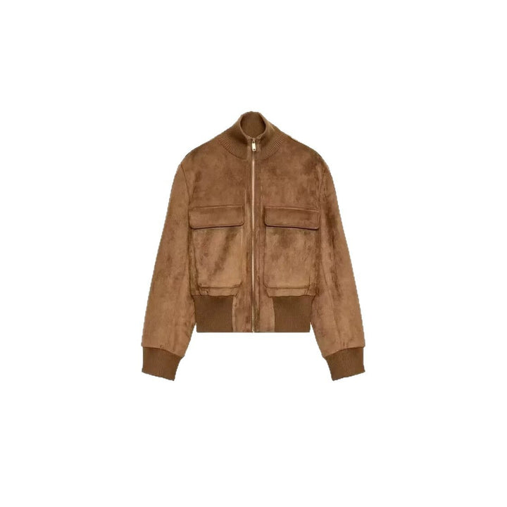 Women's short-cut suede-look bomber jacket with large flap pockets Drune