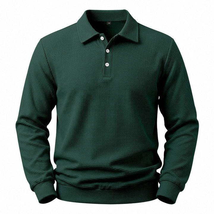 Men's Long Sleeve Polo in Waffle Piqué with Stretch Comfort Mune Fashion