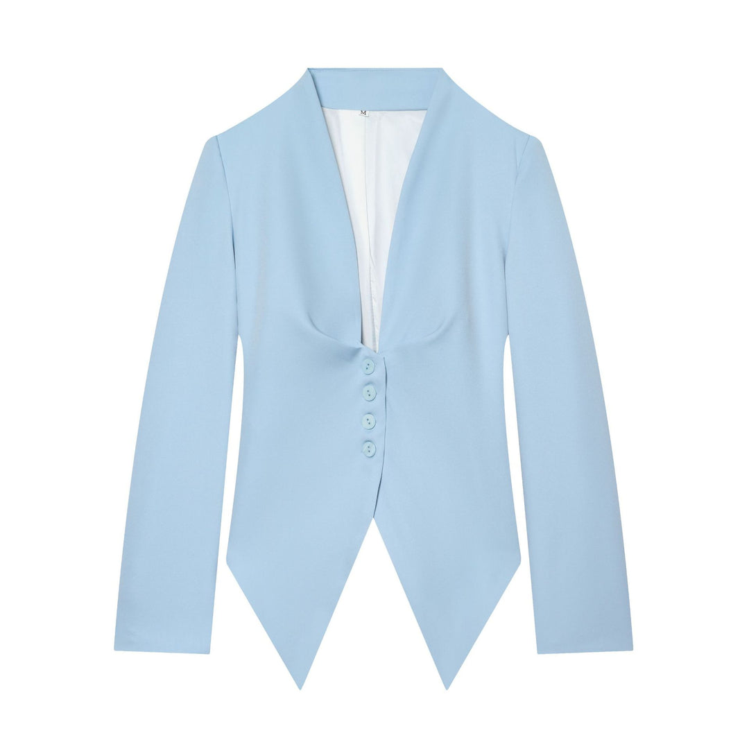 Women's tailored blazer with pointed peplum and deep V-neck Mune Fashion