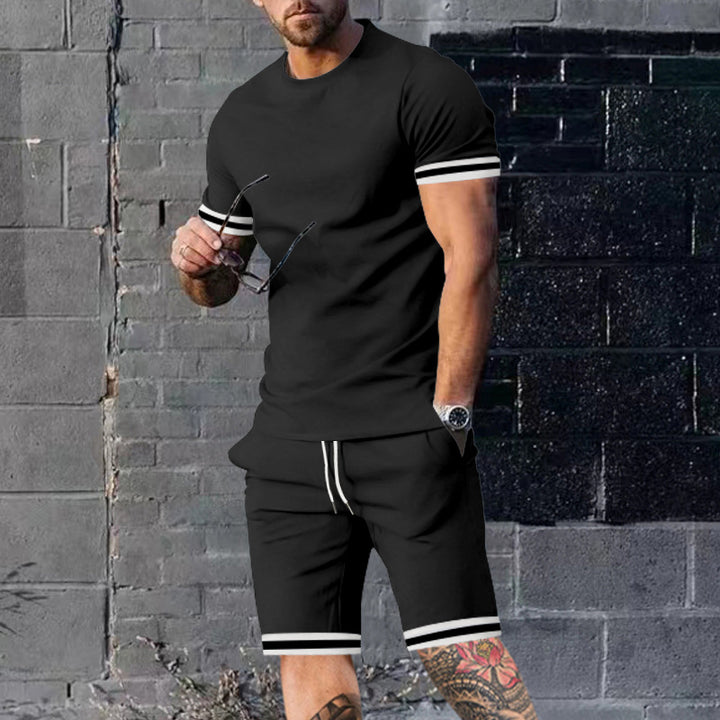 Men's athletic leisure set made of cotton fine jersey with contrast cuffs and drawstring short pants Mune Fashion