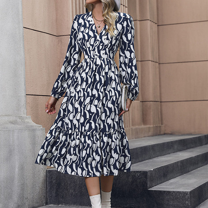 Women Midi Dress with V-Neck and Ruffles Mune Fashion