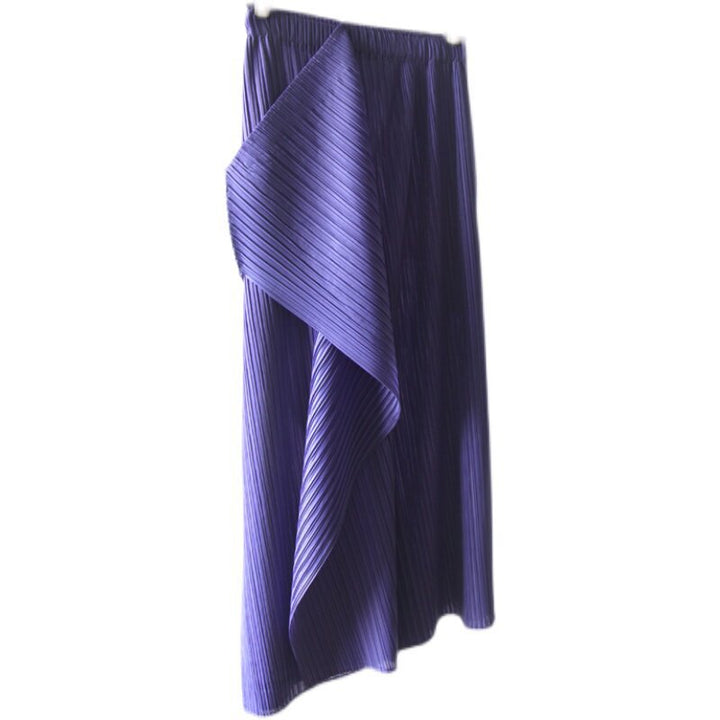 Women's Pleated Midi Skirt with Asymmetric Hem Mune Fashion