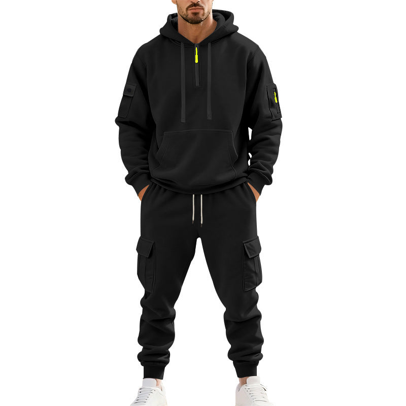 Men's nan technical cargo tracksuit with half zip, hood and multiple pockets Mune Fashion