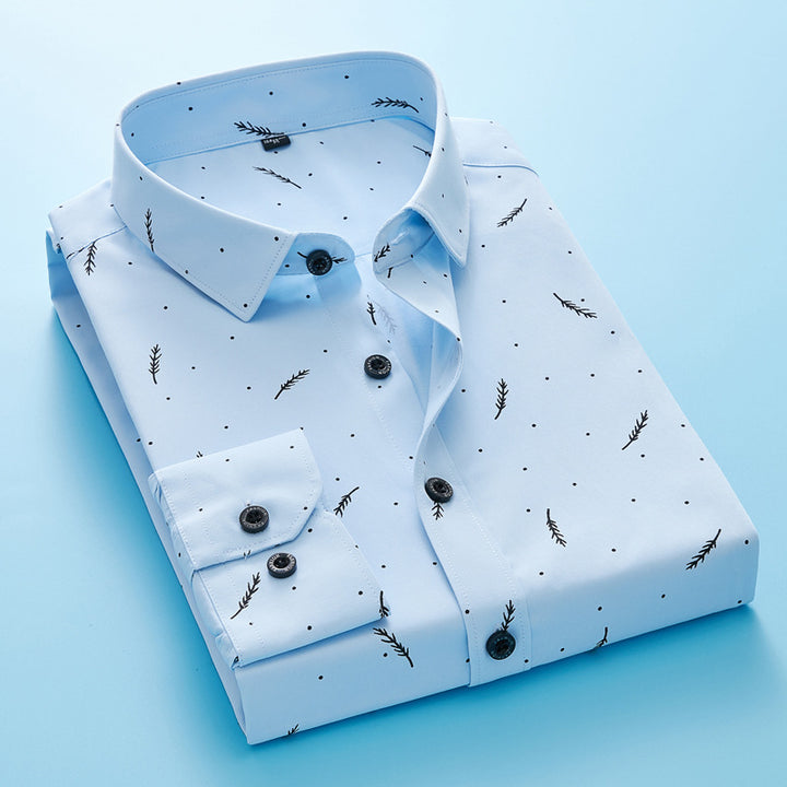Men's Slim-Fit Business Shirt with fine botanical print and Kent collar Mune Fashion