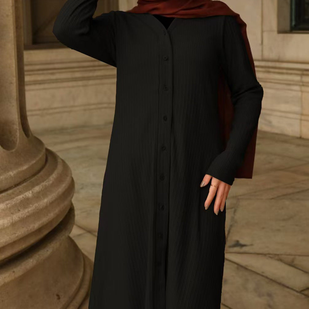 Ladies' Modest Button Tunic Set with Straight Silhouette, Long Sleeves and Wide Palazzo Pants