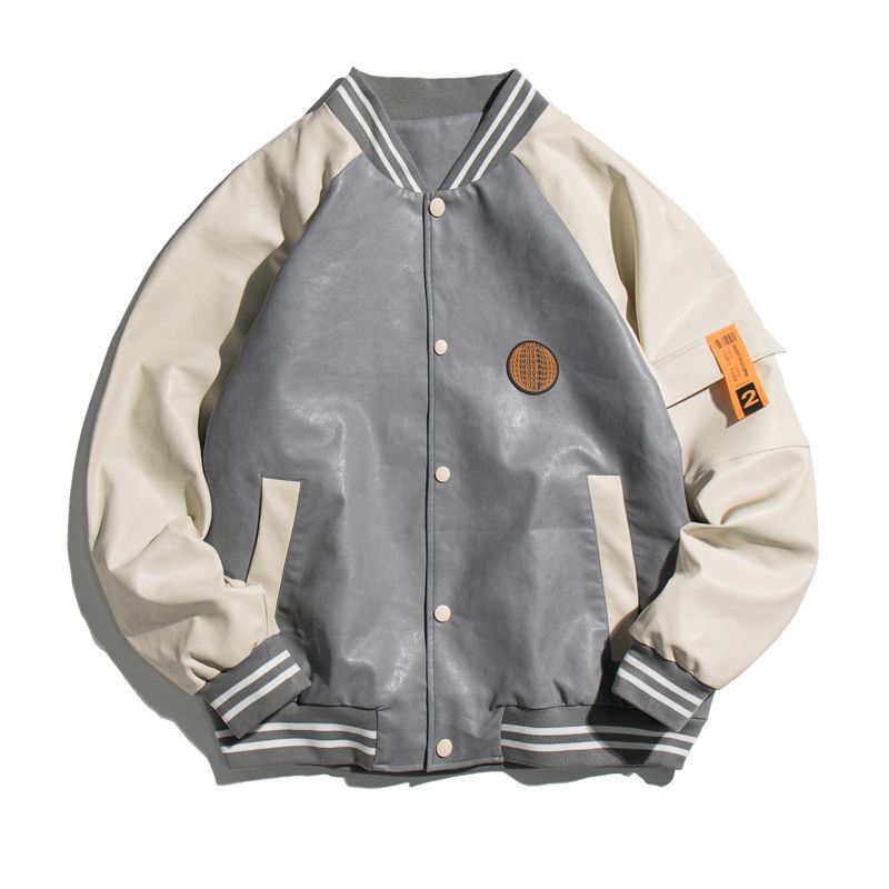 Men's collegiate bomber jacket in varsity style made of faux leather with contrast sleeves and ribbed cuffs Mune Fashion