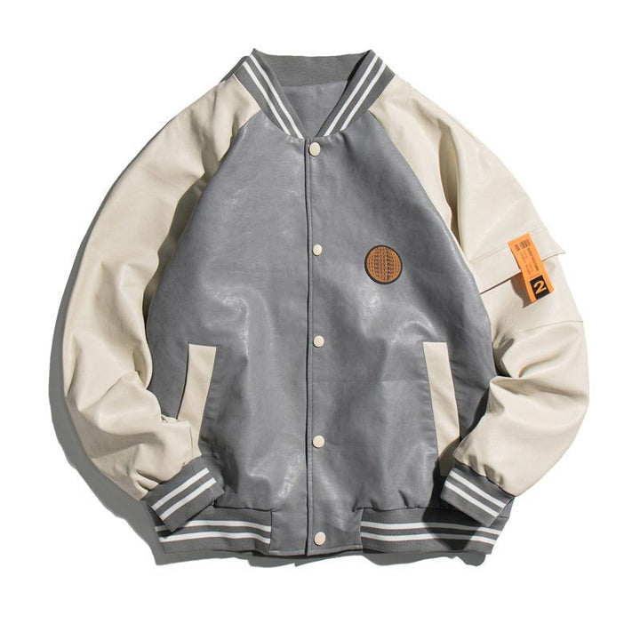Men's collegiate bomber jacket in varsity style made of faux leather with contrast sleeves and ribbed cuffs Mune Fashion