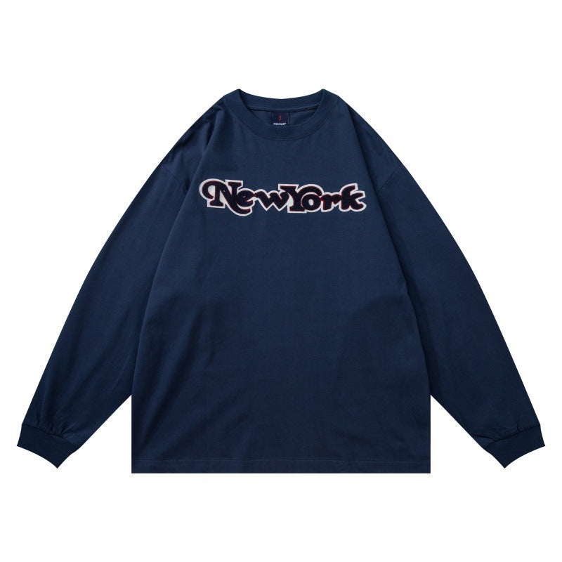 Unisex Oversize-Long Sleeve Shirt with Chenille Logo and Round Neck Mune Fashion