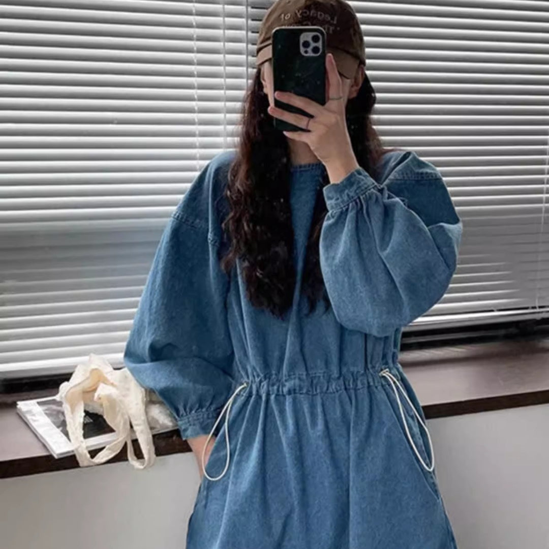 Women's denim midi dress with drawstring waist Mune Fashion