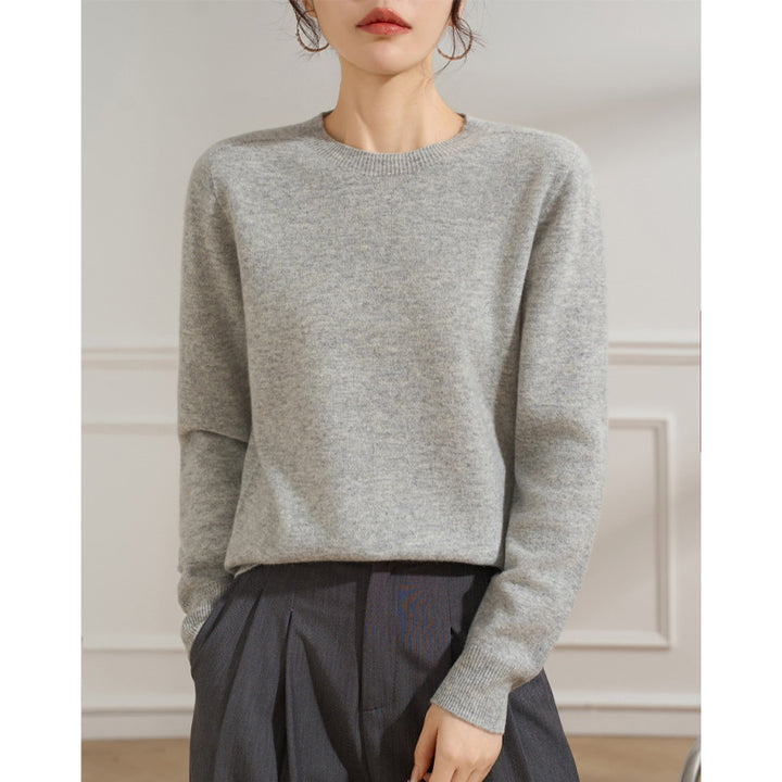 Women's Fine Crew Neck Sweater made of Cashmere Blend with Ribbed Cuffs Mune Fashion