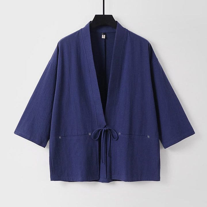 Women's Relaxed Kimono Cardigan made of Cotton Blend with Drawstring and Hip Pockets Mune Fashion