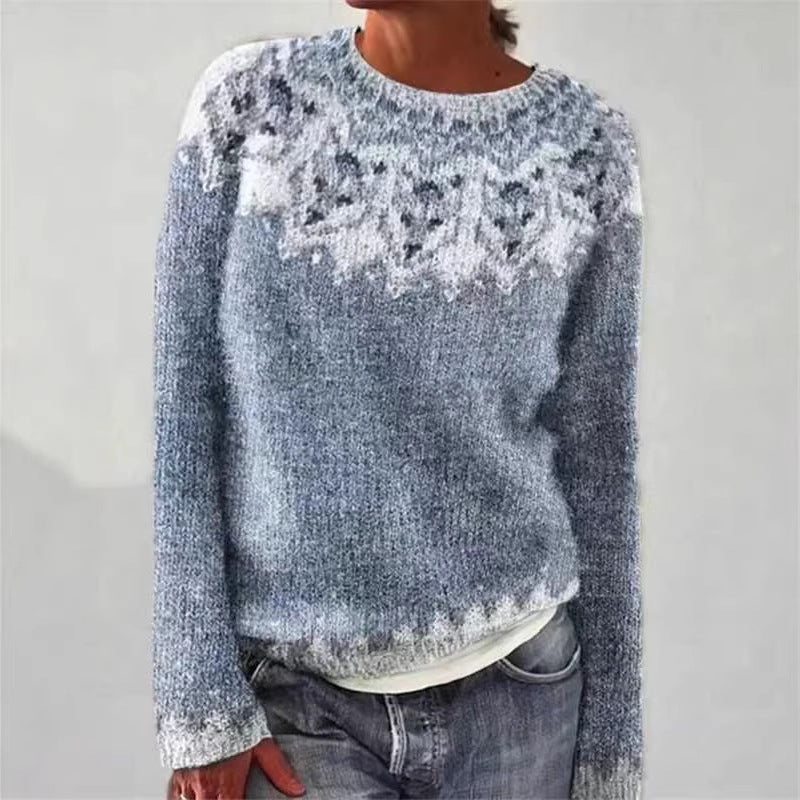 Women's Norwegian sweater made of wool blend with round neck and traditional Fair Isle yoke Mune Fashion