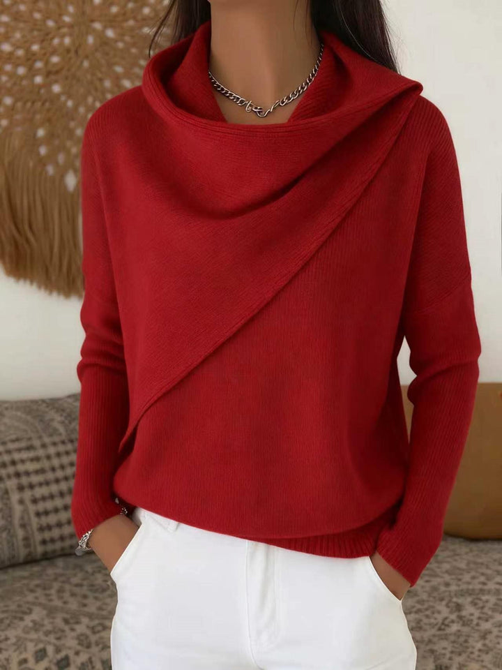 Women's Asymmetric Chunky Knit Sweater with Shawl Collar Mune Fashion