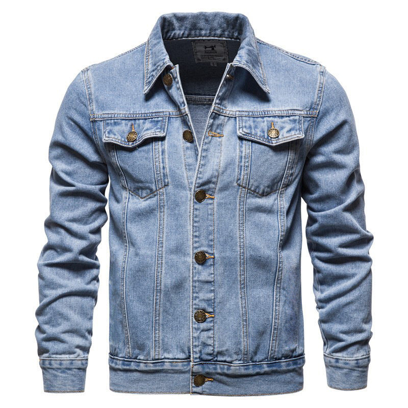 Men's tailored denim jacket with chest pockets, full button placket and contrast stitching Mune Fashion