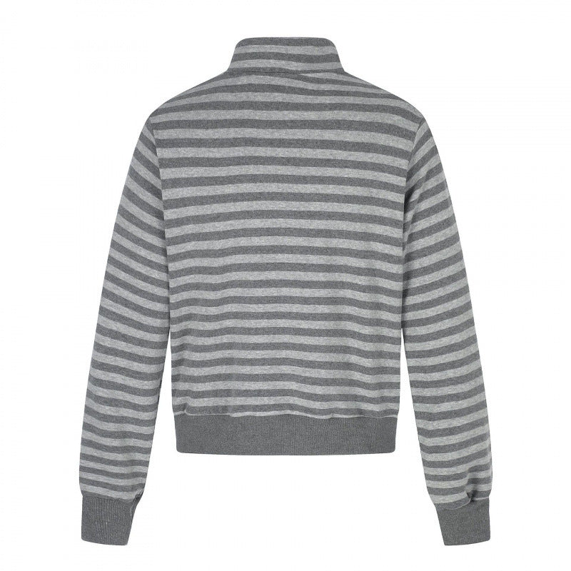 Unisex Striped Zip Hoodie with Troyer Collar, Chest Print, and Zipper Pockets Mune Fashion