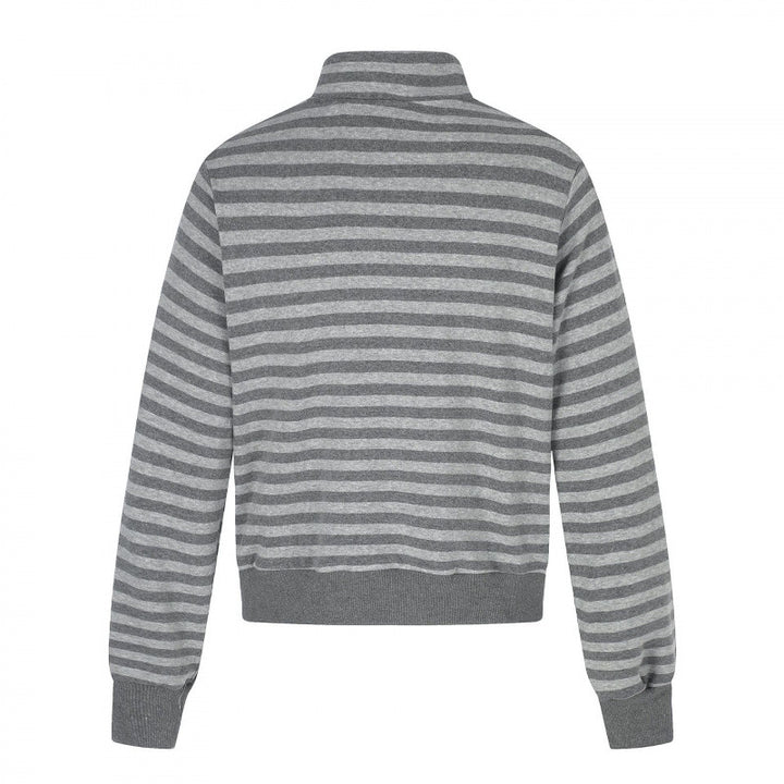 Unisex Striped Zip Hoodie with Troyer Collar, Chest Print, and Zipper Pockets Mune Fashion