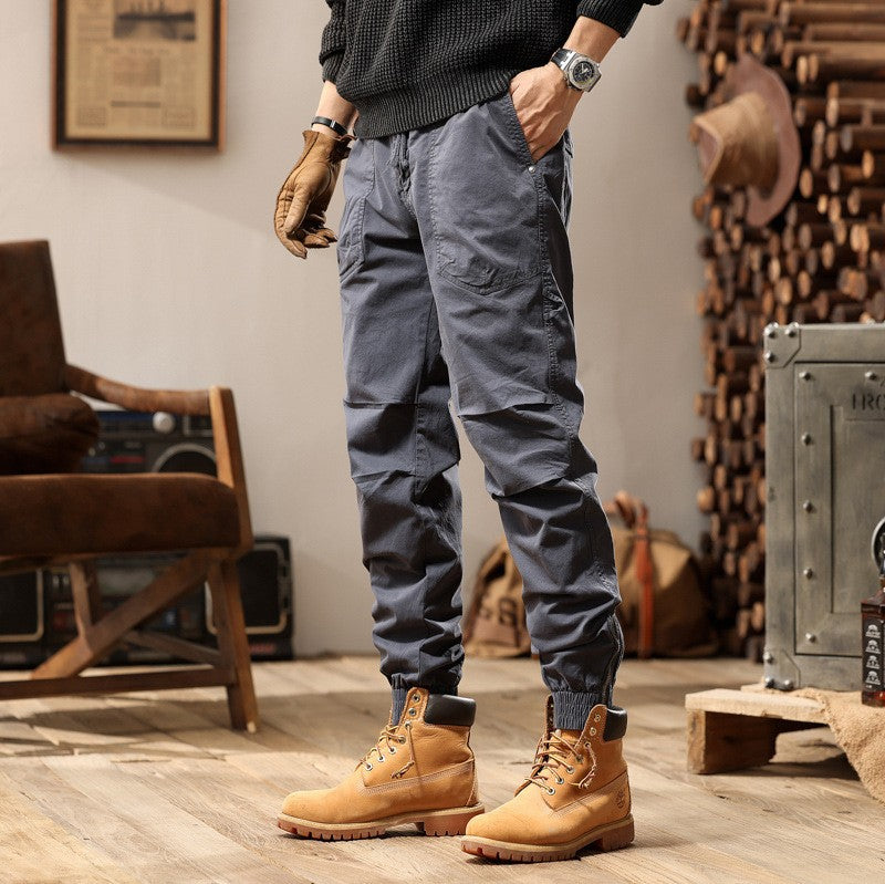 Men's outdoor work jogger pants with elastic comfort waistband, patch round pockets, and ankle zipper Mune Fashion