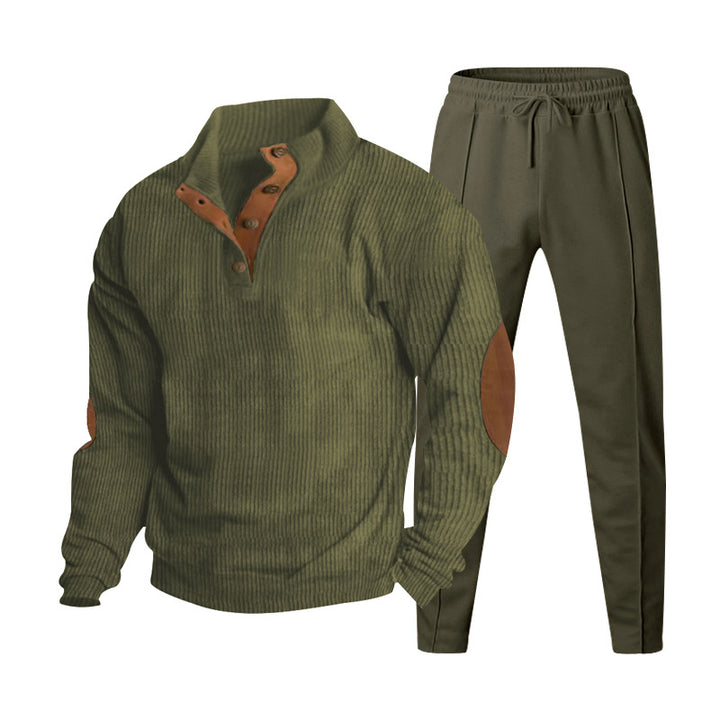 Men's Structured Henley Loungewear Set with Elbow Patches & Tapered Jogger Pants Mune Fashion