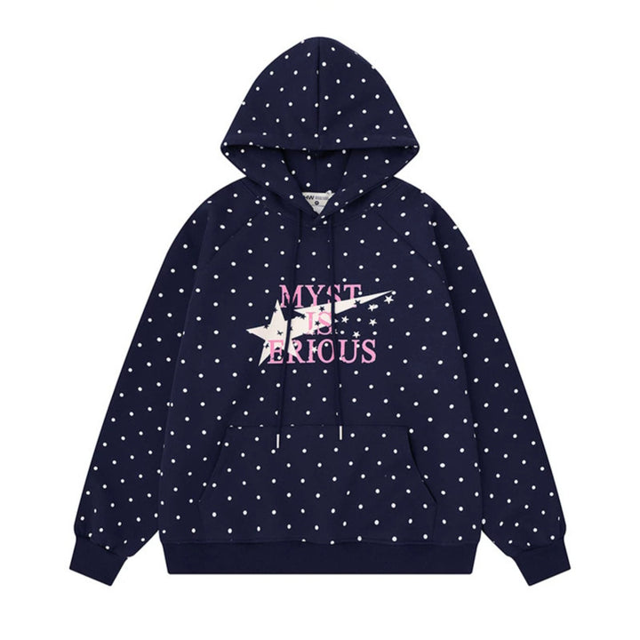 Women's oversized hoodie with allover polka dots, kangaroo pocket and star graphic Mune Fashion
