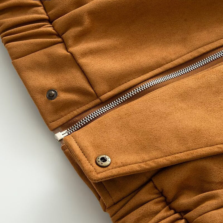 Women's short bomber-style jacket with stand-up collar and asymmetrical snap button placket Mune Fashion