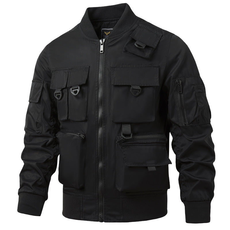 Men's lightweight multi-pocket bomber jacket in pilot style with tactical buckles, water-repellent nylon and elastic waistband Mune Fashion