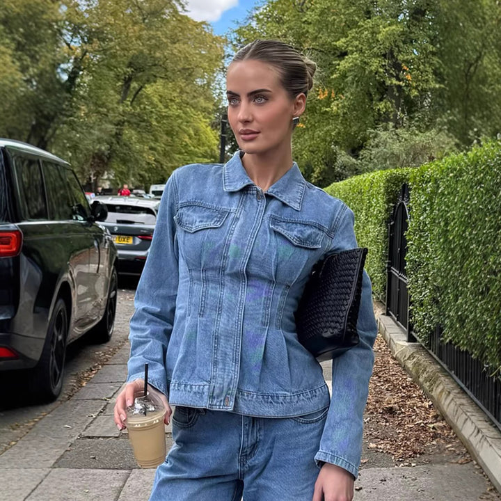 Women Tailored Denim Jacket with Contouring Darts Mune Fashion