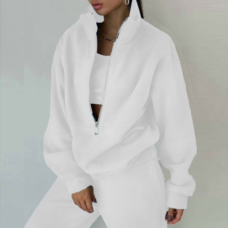 Ladies nan short half-zip sweatshirt and jogging pants set with stand-up collar, oversized cut and soft French terry Mune Fashion