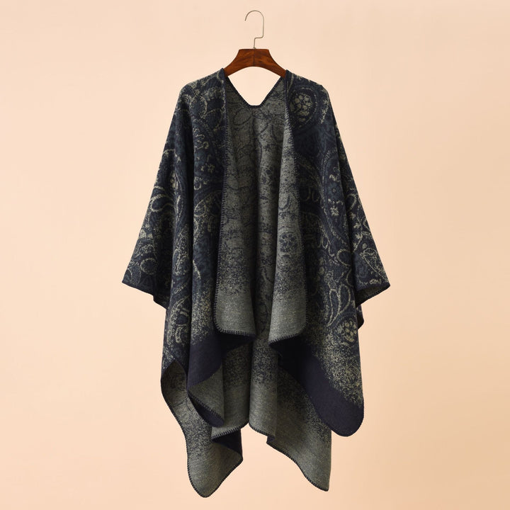 Women's Paisley-Jacquard-Cape Poncho made of wool blend with decorative chain stitch Mune Fashion
