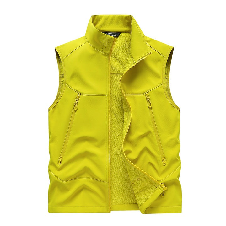 Men's Water-Repellent Softshell Vest with Stand-Up Collar, Zipper Pockets & Breathable Lining Mune Fashion