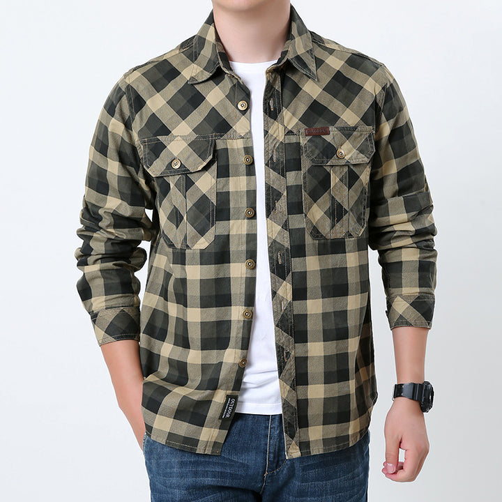 Men's casual checked flannel shirt jacket made of cotton blend with double chest pockets and reinforced quilting Mune Fashion