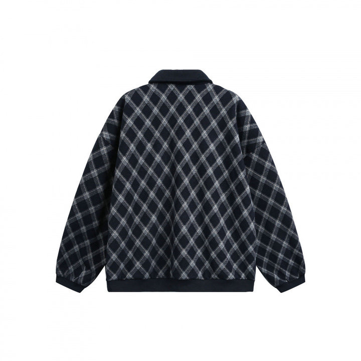 Unisex Oversize Polo-Halfzip-Pullover with Argyle Structure Mune Fashion