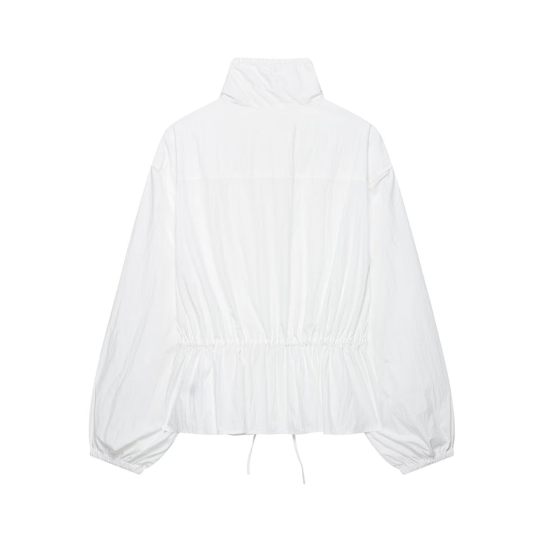 Women Ultralight Cropped Anorak with drawstring waist, balloon sleeves and high stand-up collar Drune
