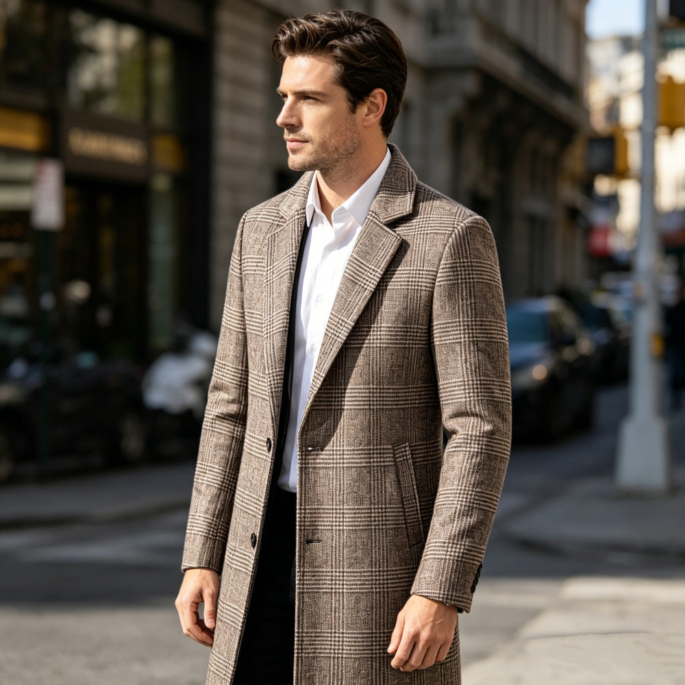 Men's tailored Glencheck coat with quilted thermal lining and lapel collar Mune Fashion